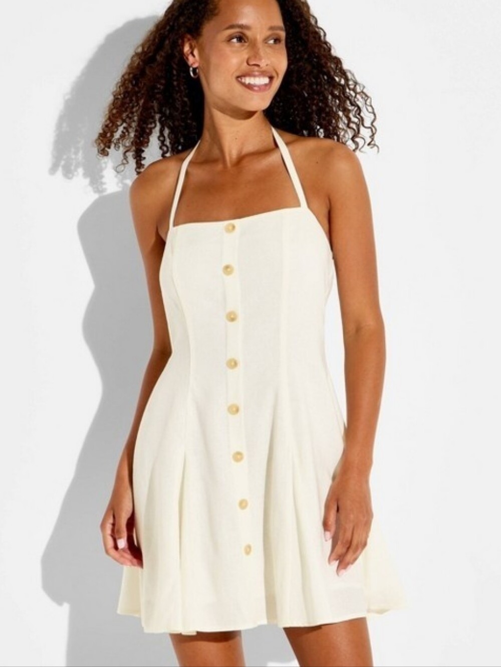❤️5/$25 New Women’s Halter Button-Front Dress in Cream